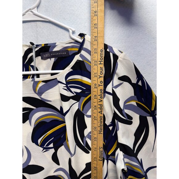 M&S Collection Womens Cream & Navy Floral Print Blouse With 3/4 Sleeves Size 20 - Picture 5 of 10